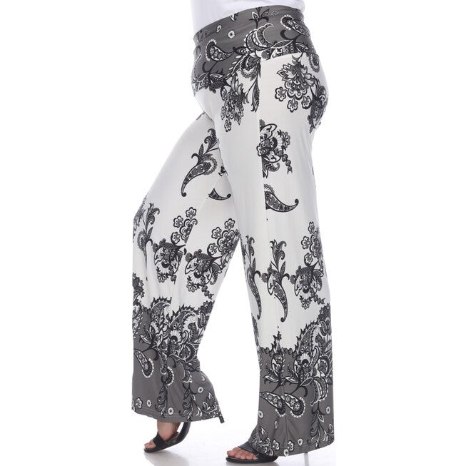 Floral Paisley Printed Palazzo Pants, Beige / Beige, alternate image number null