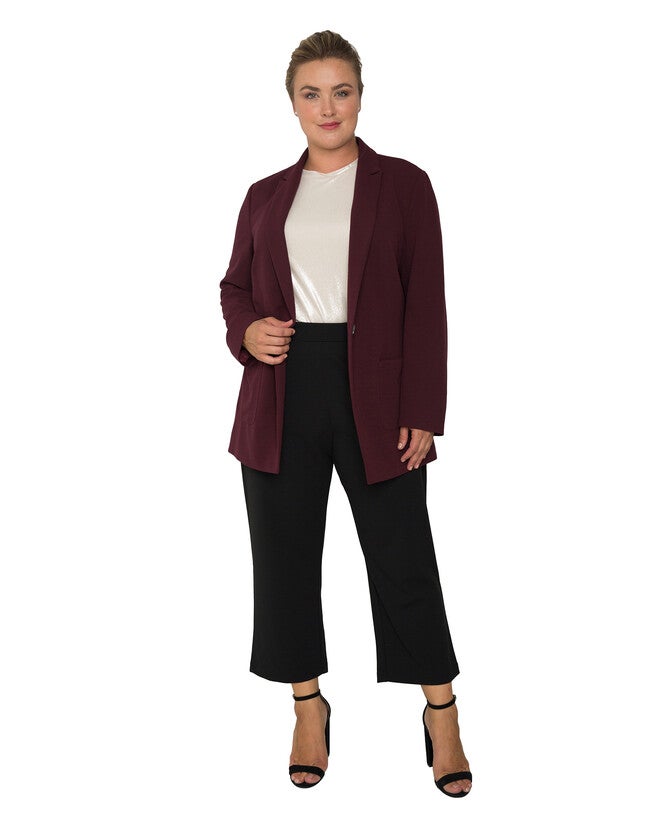 Plus Size Women's Burgundy Blazer Jacket, Burgundy / Burgundy, alternate image number 3