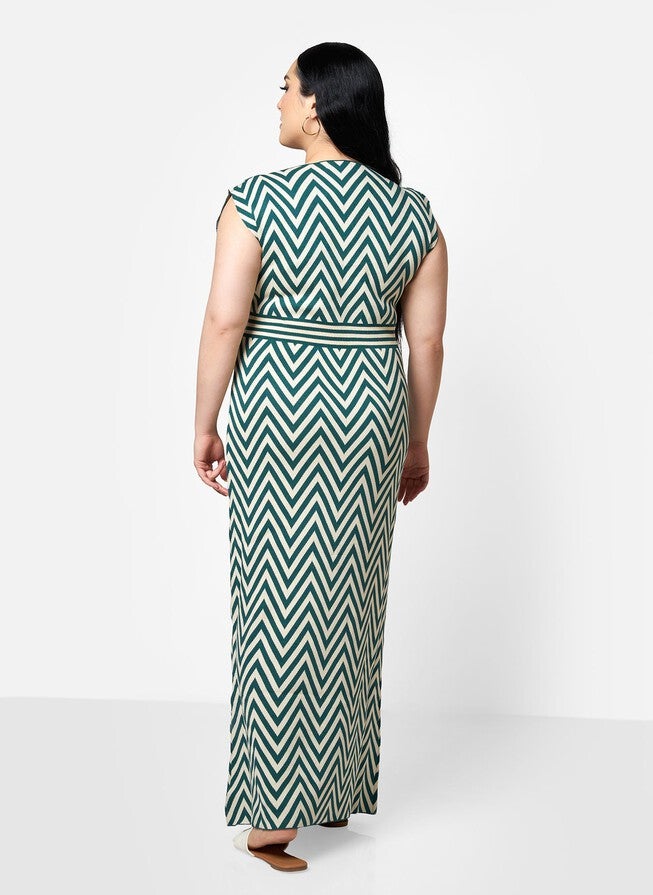 RACHIDA KNIT CHEVRON V NECK BODYCON DRESS, Multicolor / Azure Blue, alternate image number 4