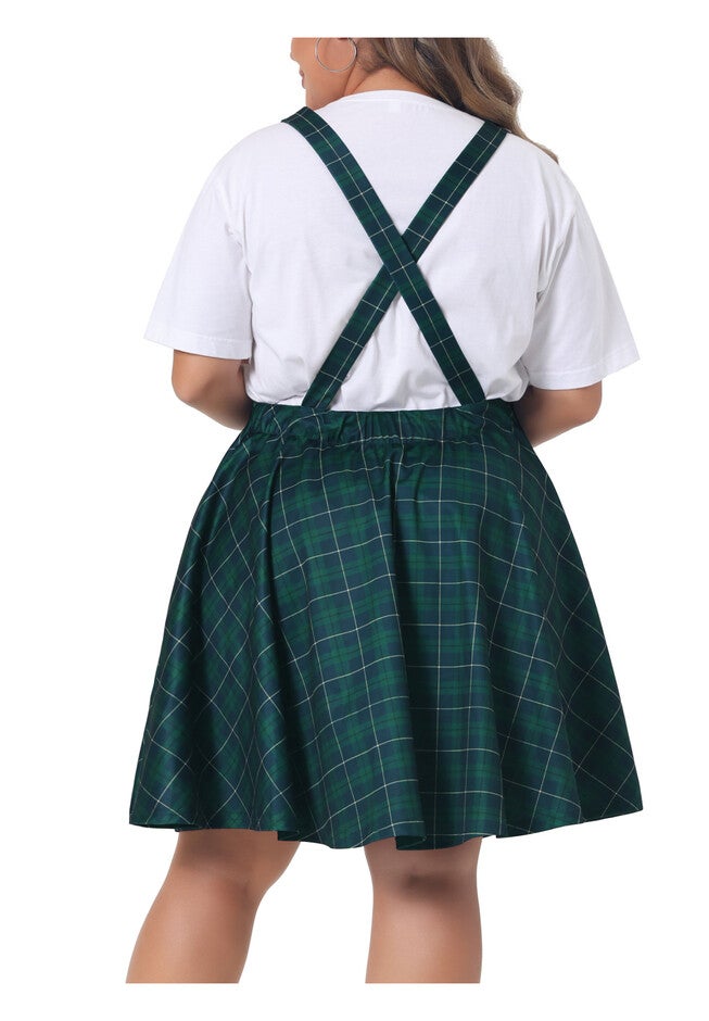 Plaid Printed Overall Pinafore Swing Adjustable Straps Dress, Green / Forest Green, alternate image number 3