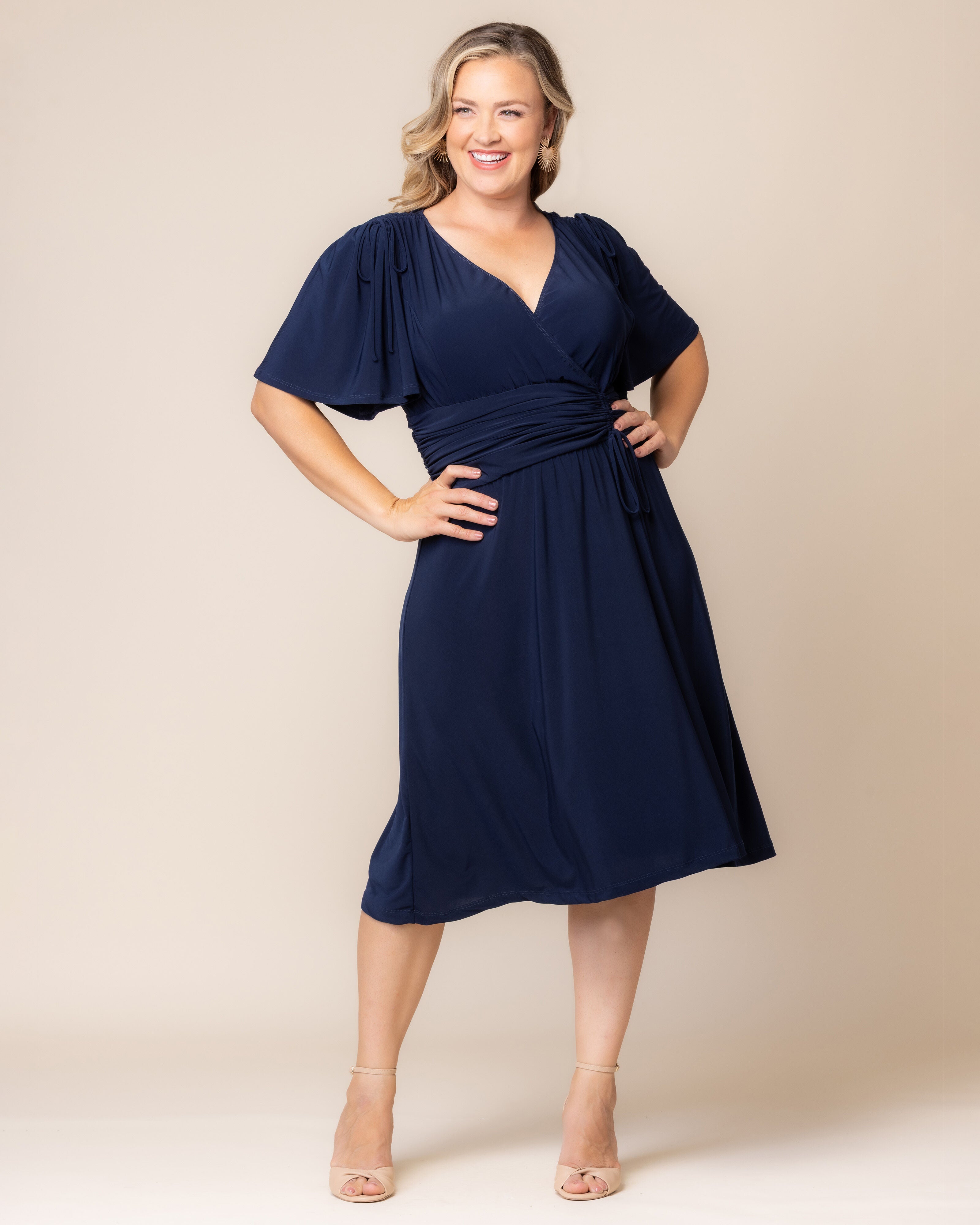 Jemma Ruched Tie Dress, Nouveau Navy / Navy, alternate image number 4