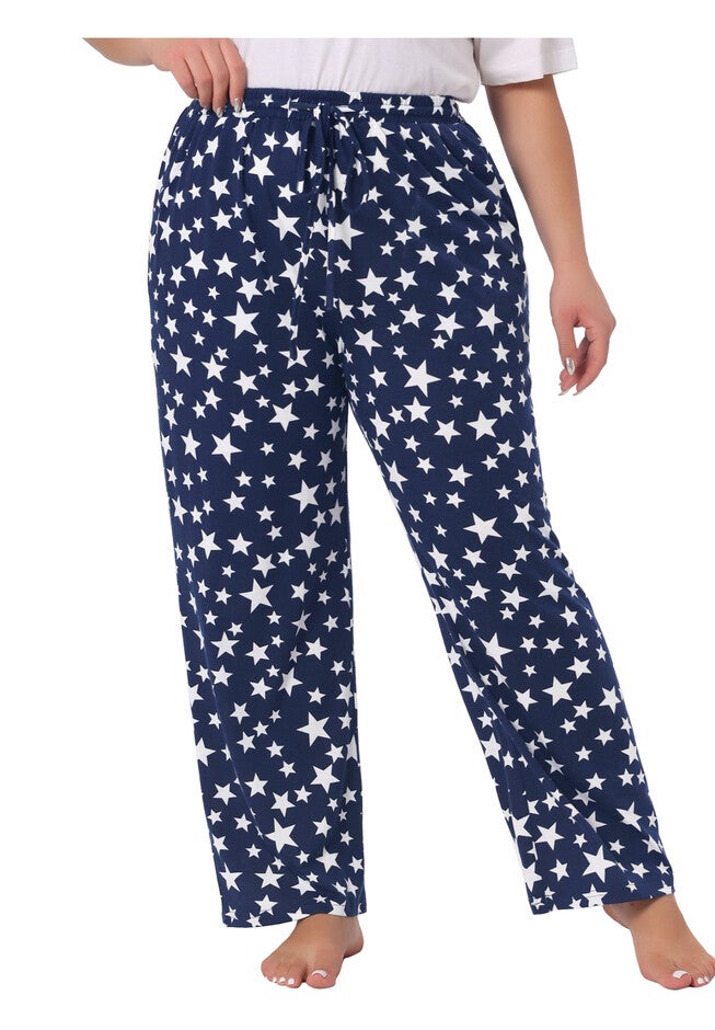 Star Print Nightwear Lounge Pants with Pocket, Navy Blue / Navy, alternate image number 1