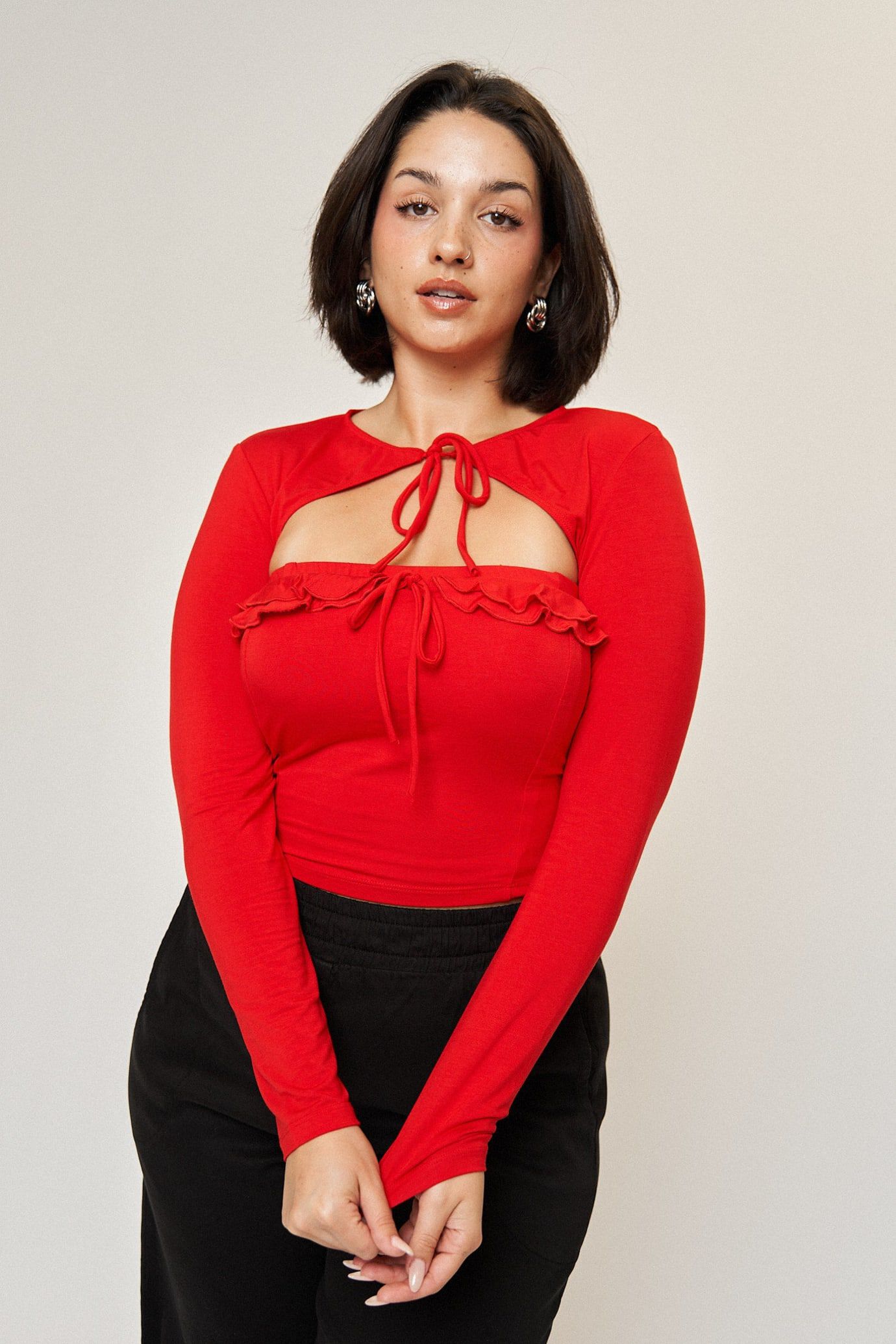 Isabelle Tie-Front Shrug, Cherry / Red, hi-res image number 0