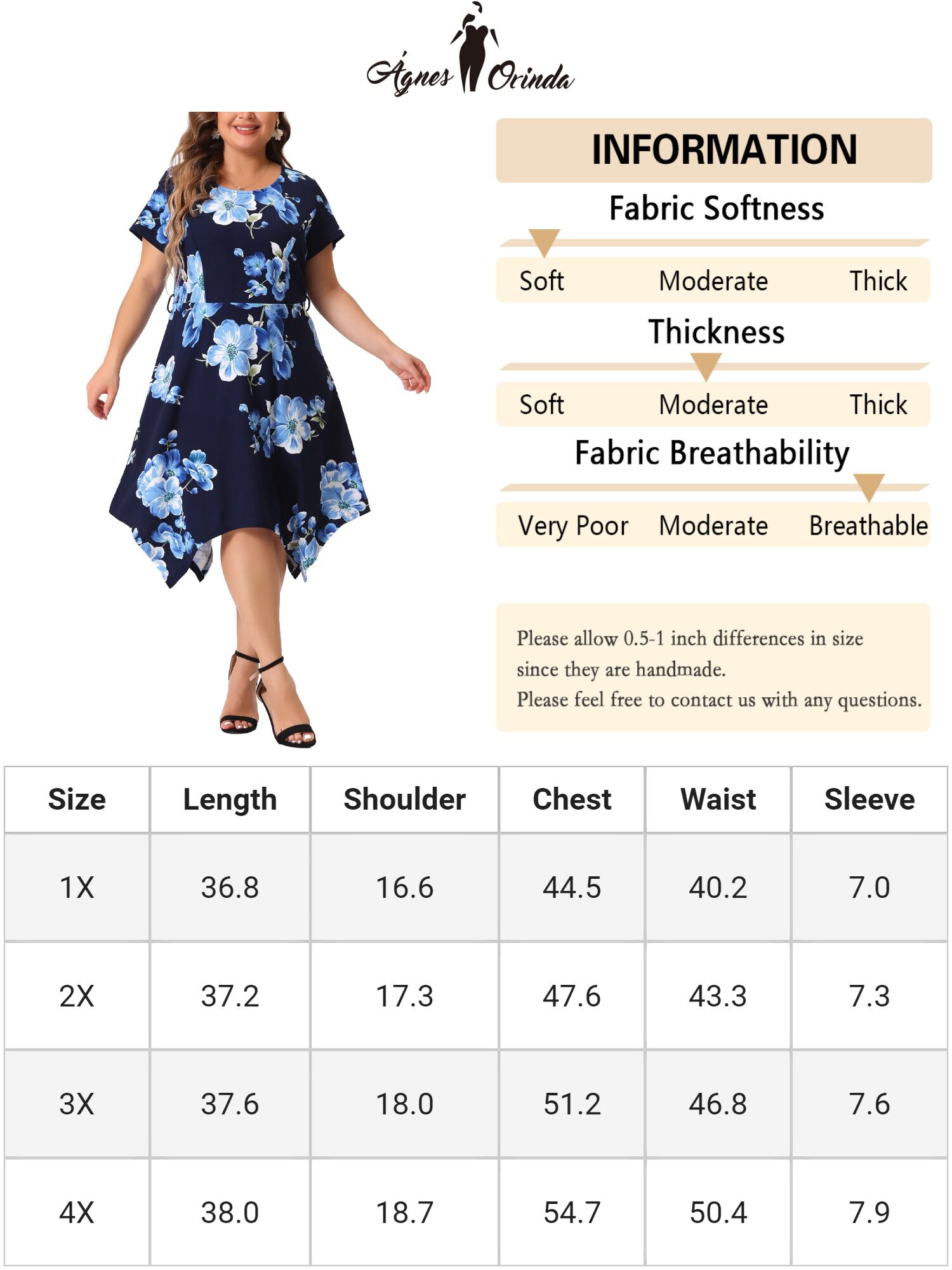 Printed Retro High Low Short Sleeves Dress, Blue White / Navy, alternate image number 4