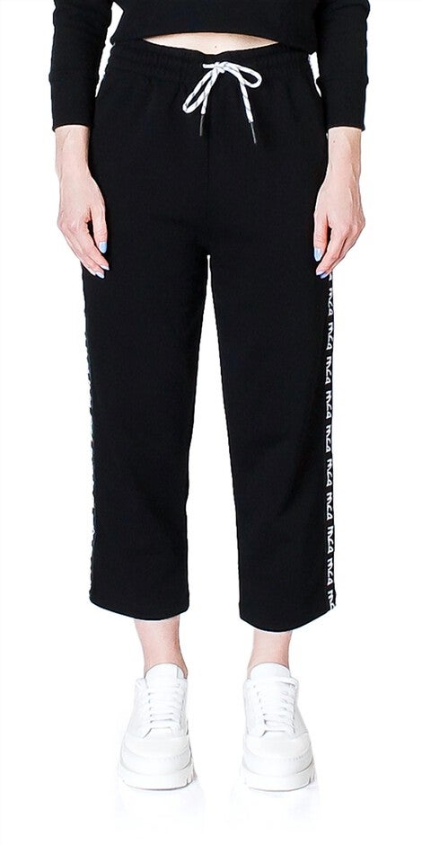 CROPPED TRACK PANTS IN BLACK, Black / Black, hi-res image number 0
