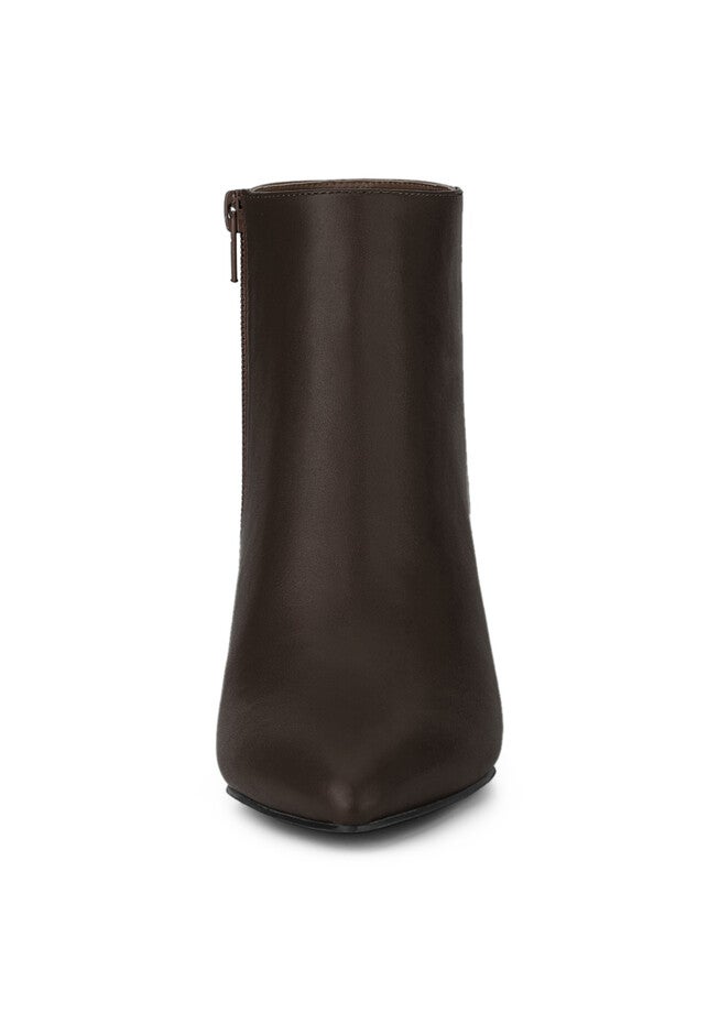 POINTED TOE STILETTO HEEL SOLID BOOTIES, Coffee / Brown, alternate image number 1