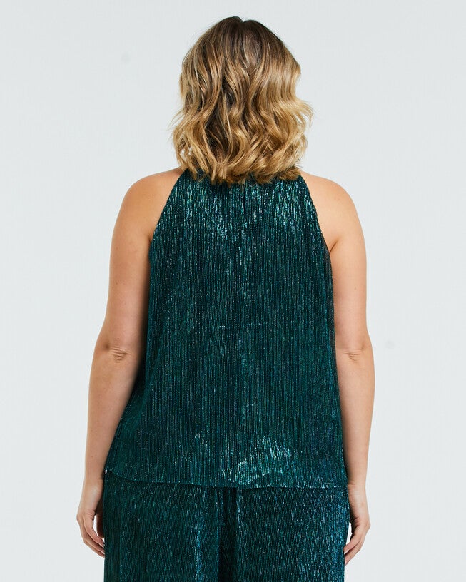 Camille Lurex Top, Metallic Green / Teal, alternate image number null