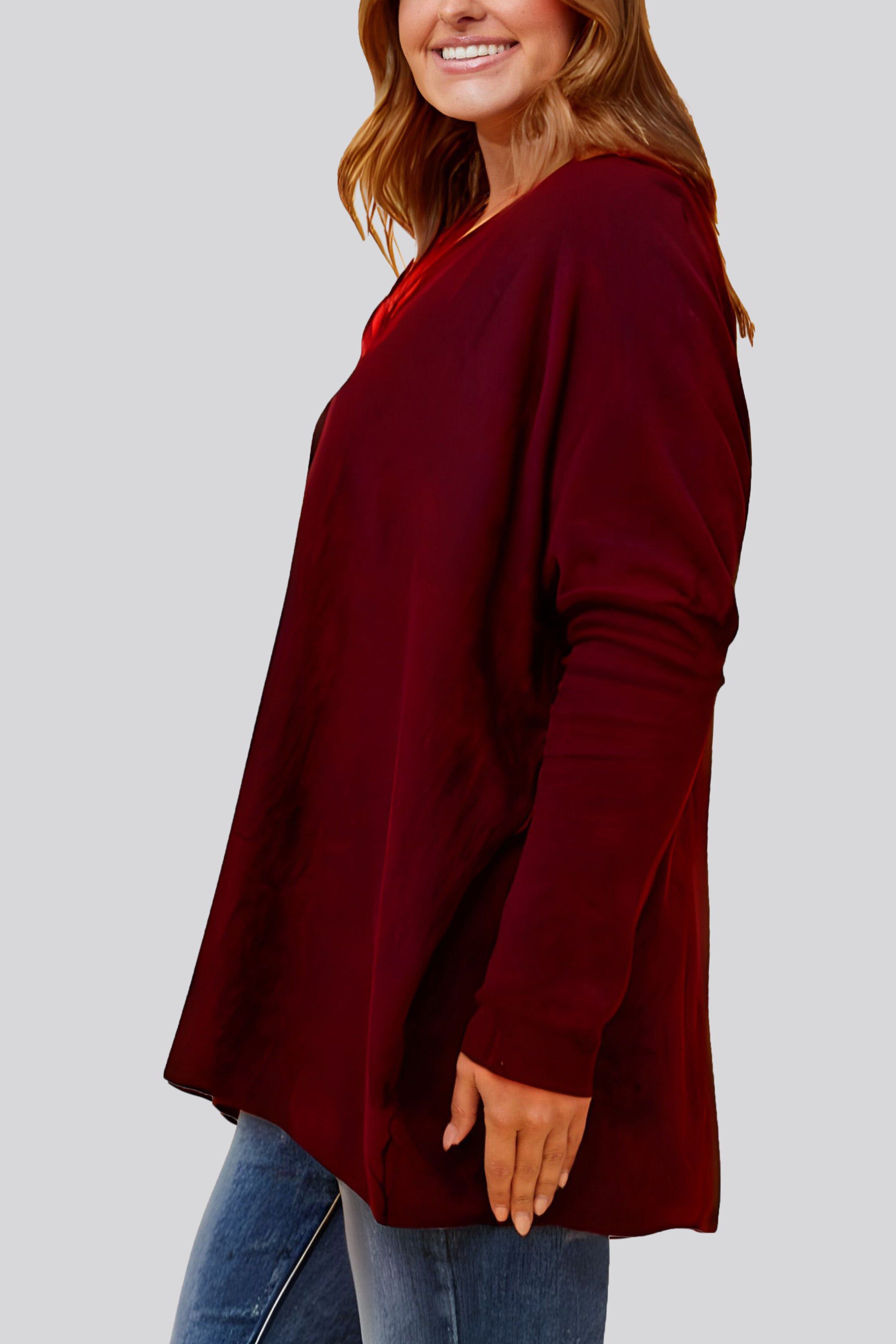 EMMA SUPER SOFT V-NECK OVERSIZED SWEATER, Red / Red, alternate image number 2