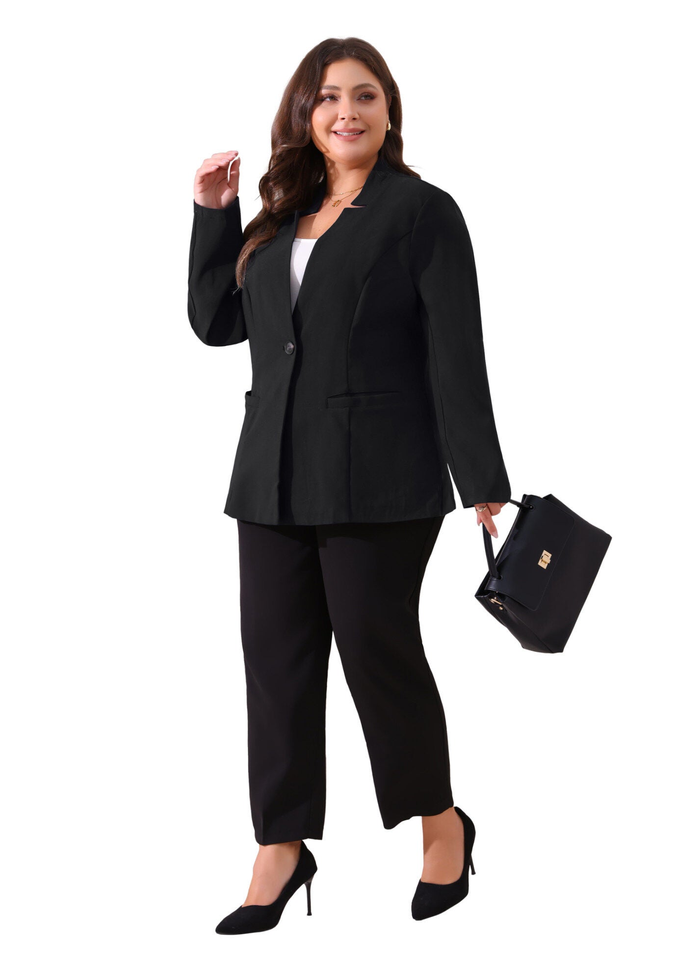 OFFICE WORK BUTTON LONG SLEEVE BLACK BLAZER, Black / Black, hi-res image number 0