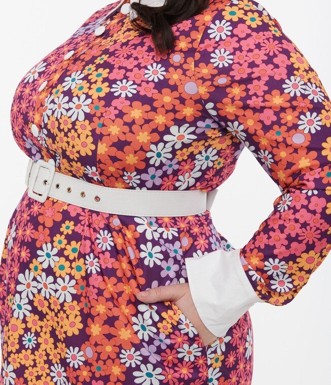 Barbie x Smak Parlour 1970s Purple Floral Short N Sweet Flare Dress, Purple Floral / Purple, alternate image number 3