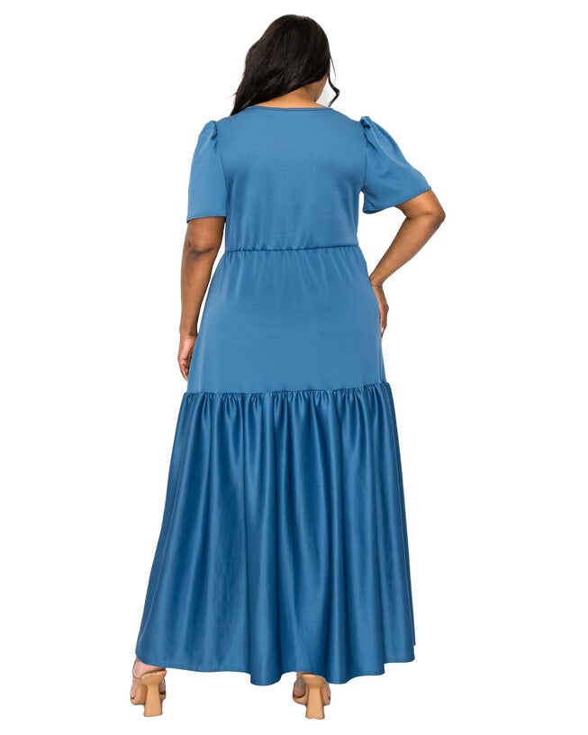 JOLI SURPLICE NECK DRESS, Indigo / Cornflower Blue, alternate image number 2