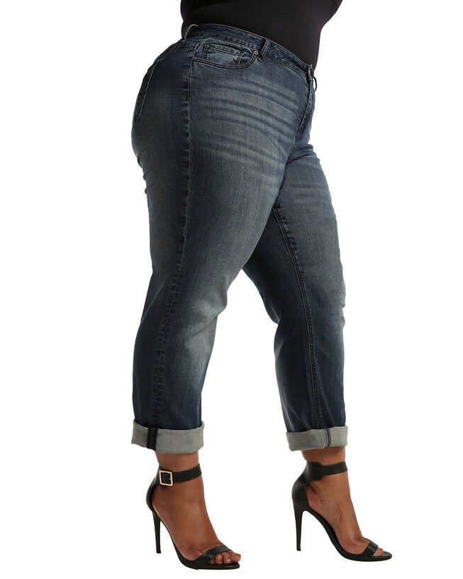 Plus Size Verla Boyfriend Jeans In Hurricane Wash W Bleach Spots & Rolled Cuffs, , alternate image number 7
