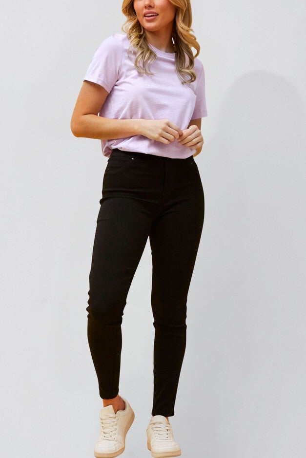Sandra Black Stretch Skinny Pants Pull-On Jegging Style, BLACK / Black, alternate image number 4