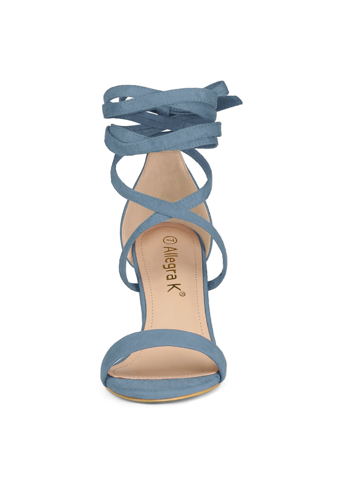 Strappy Chunky High Heels Lace Up Heels Sandals, Haze Blue / Dusty Blue, alternate image number 1