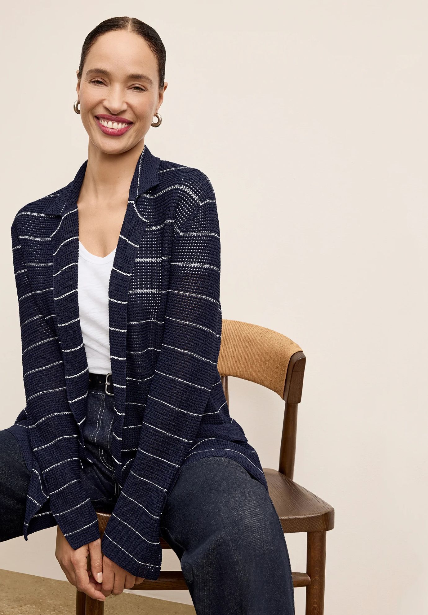 Cody Boyfriend Jardigan - Dot Jardigan Knit, Dark NavyIvory / Navy, alternate image number 2