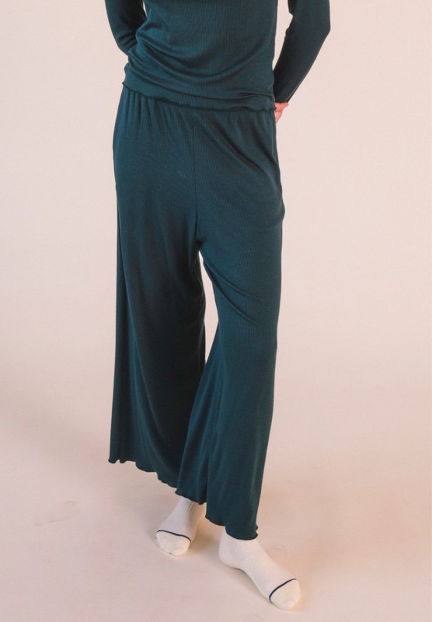 Hedy Ribbed Modal Lounge Pant, Pine / Hunter Green, hi-res image number 0