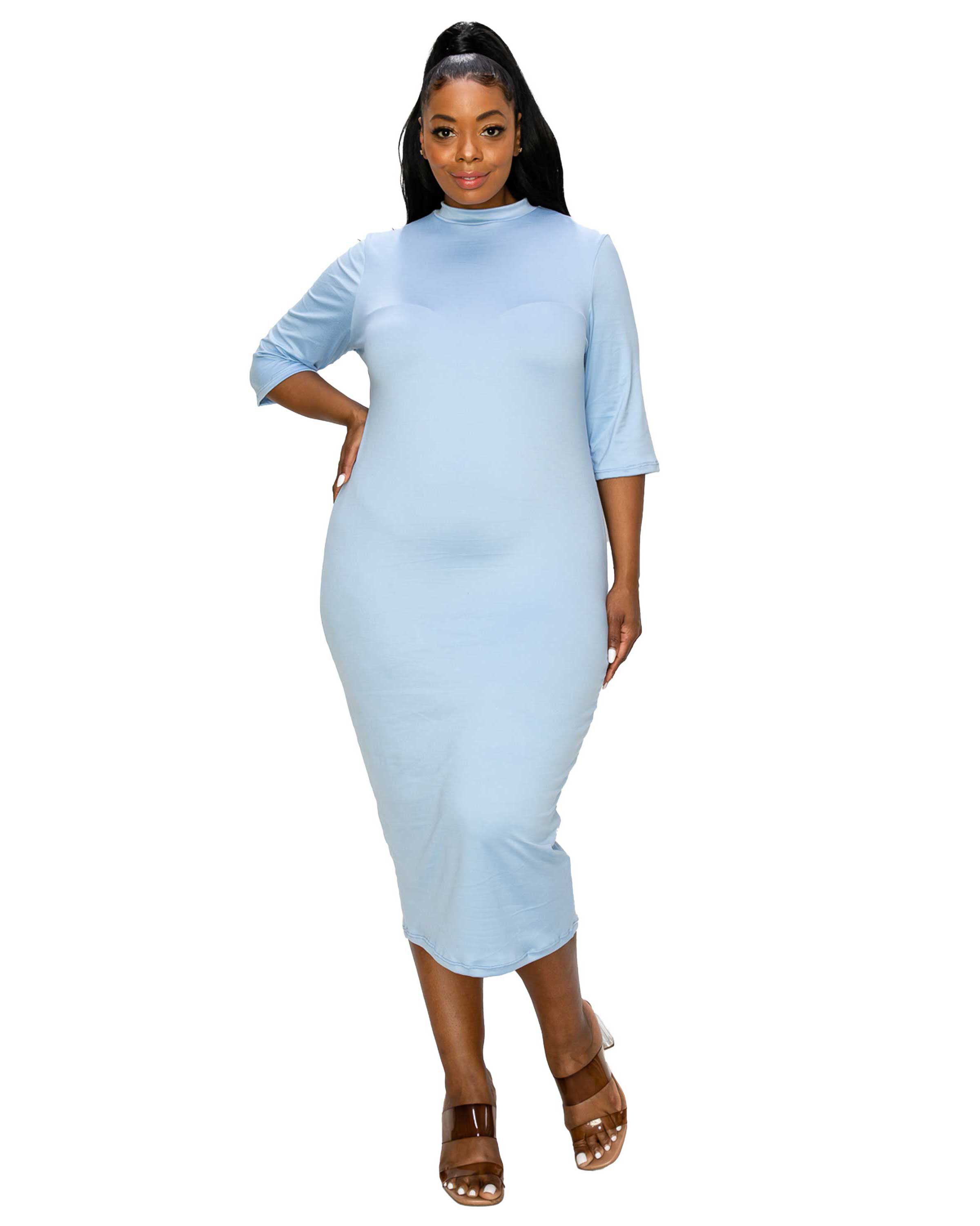MONA MIDI DRESS, Sky Blue / Light Blue, hi-res image number 0
