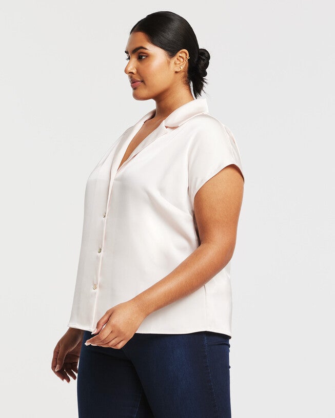 Amber Satin Button Up Shirt, Blush / Cream, alternate image number 2