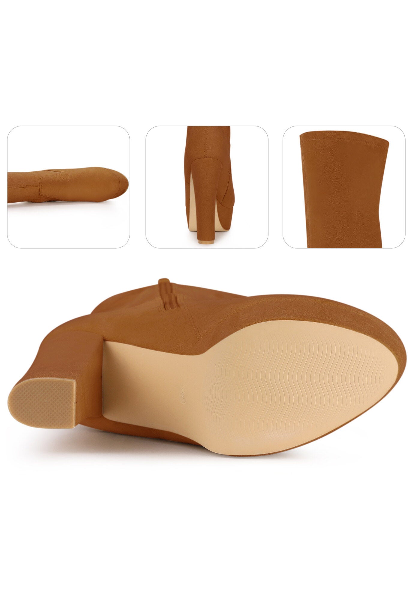 Platform Chunky Heel Over the Knee Thigh High Boots, Brown / Brown, alternate image number 4