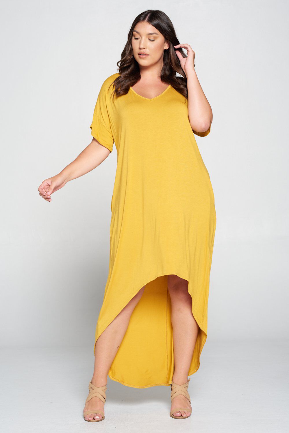 ELLIE HIGH LOW DRESS, Mustard / Mustard, alternate image number 1