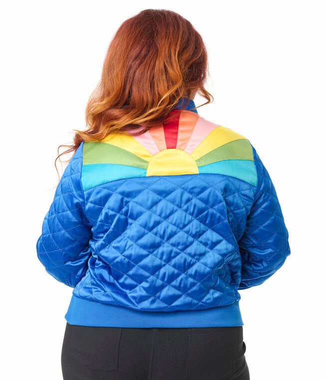 Unique Vintage Plus Size Blue & Rainbow Quilted Varsity Jacket, Royal Blue / Royal Blue, alternate image number 2