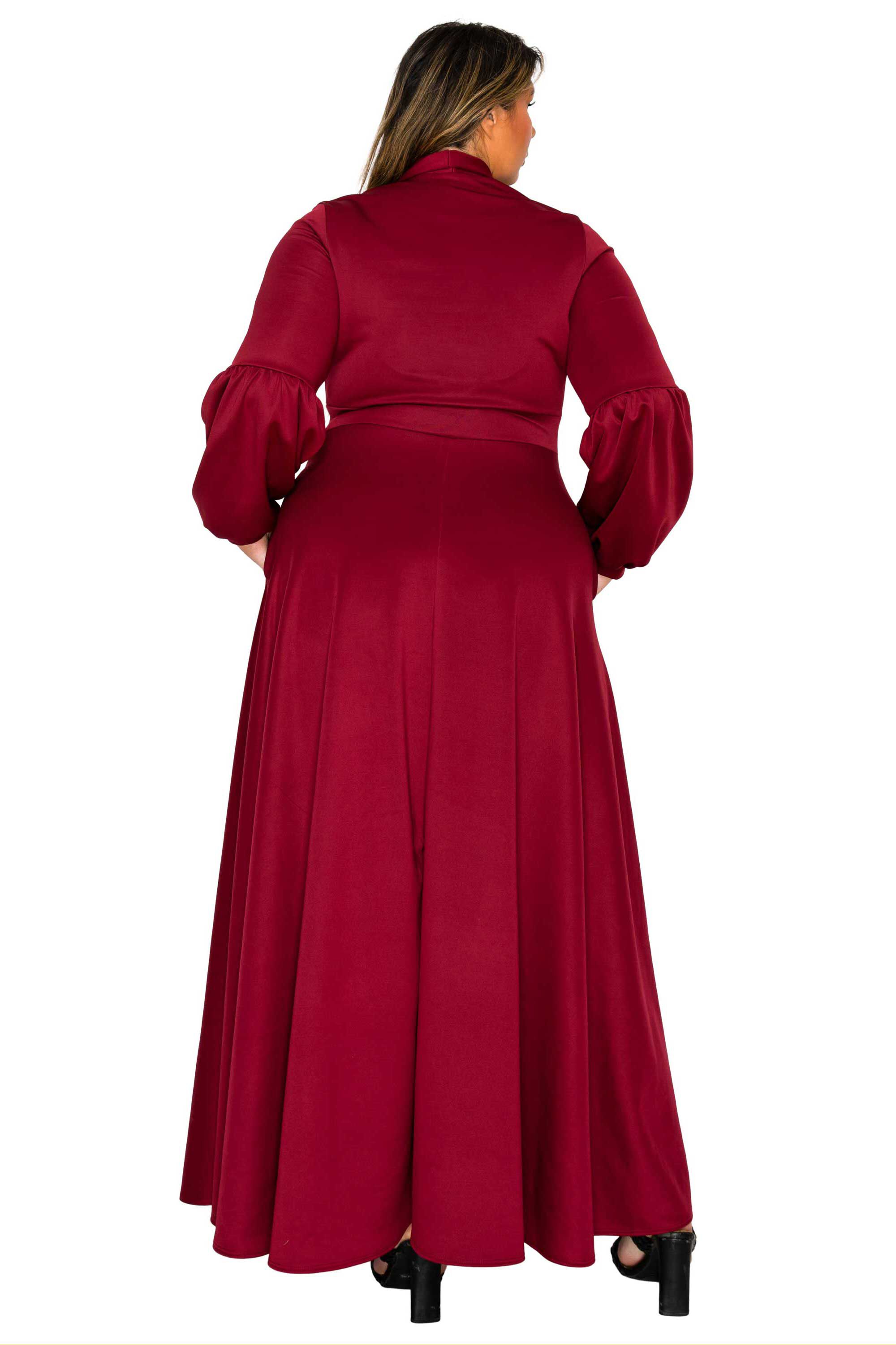 Bella Donna Dress with Ribbon and Bishop Sleeves, Burgundy / Burgundy, alternate image number 2