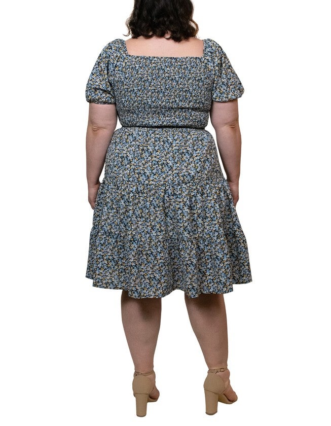 Scarlette Dress Fit Flared Tiered Ditsy Flowers Blue, , alternate image number 9