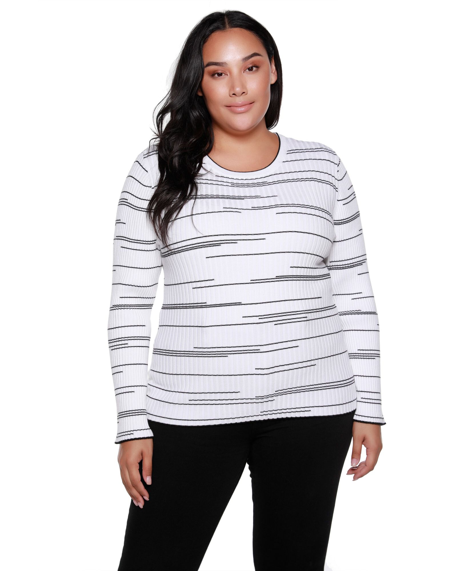 Callie Stripe Long Sleeve Sweater, Winter WhiteBlack / White, hi-res image number 0