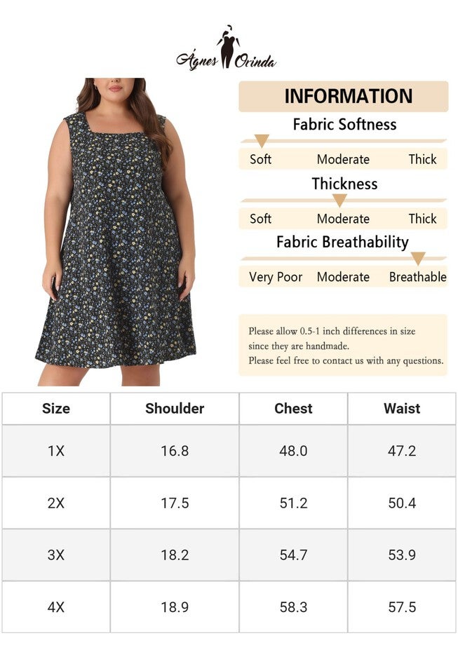 Sleeveless Square Neck Floral Printed Midi Dress, Black / Black, alternate image number null