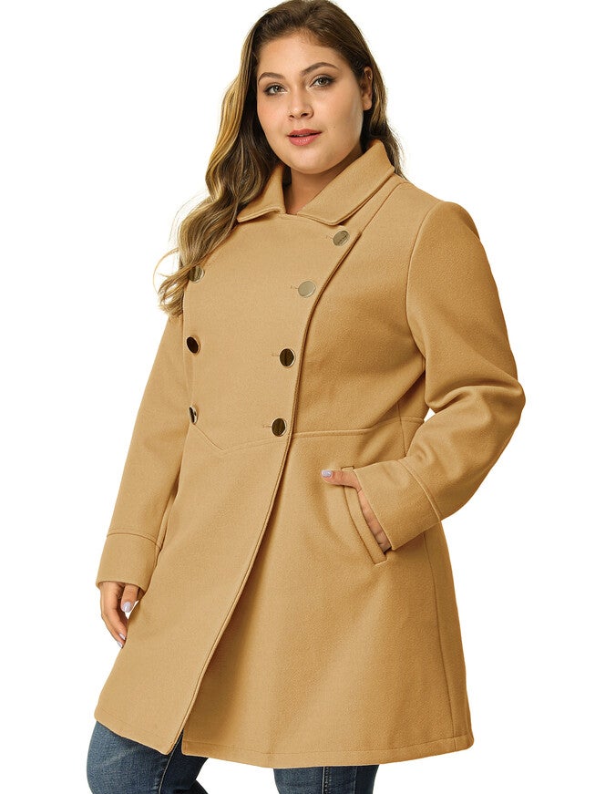 A-Line Peter Pan Collar Double Breasted Peacoat, Khaki / Brown, alternate image number 2