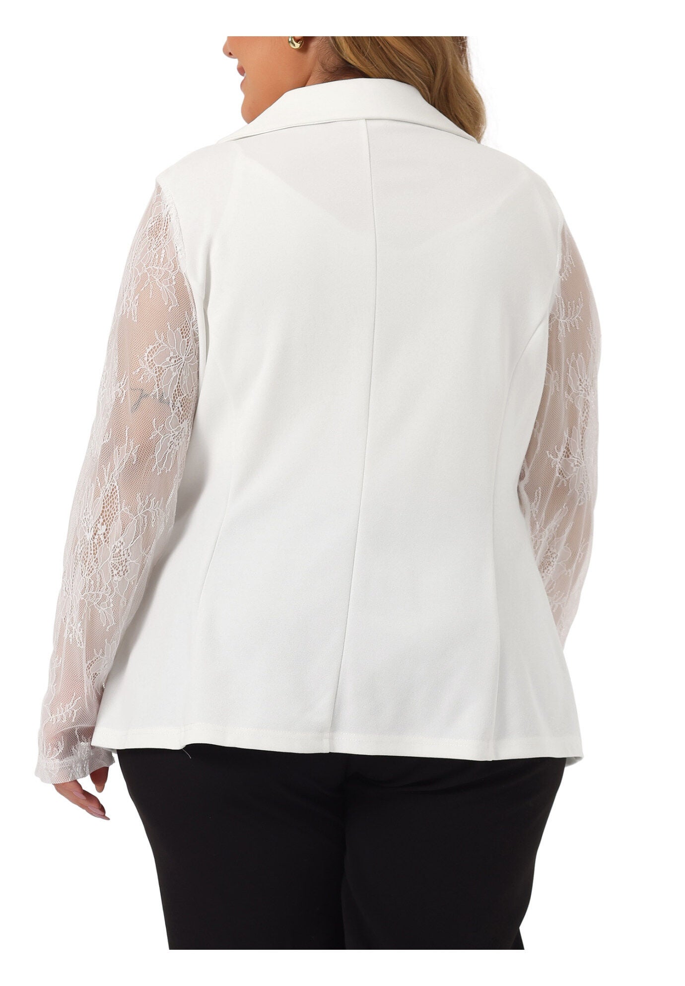 NOTCH LAPEL LACE FRONT BLAZER JACKET, White / White, alternate image number 3
