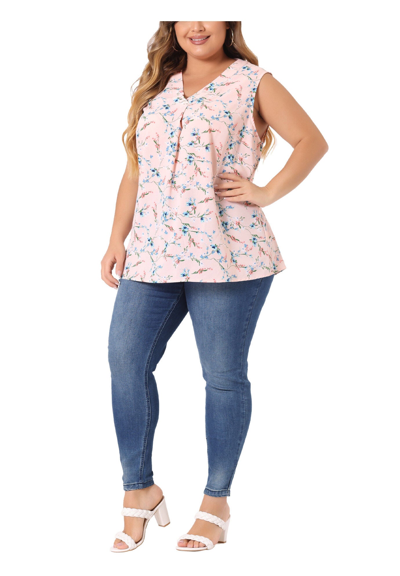 Floral Blouse Sleeveless Tank Top, Pink / Pink, alternate image number 2