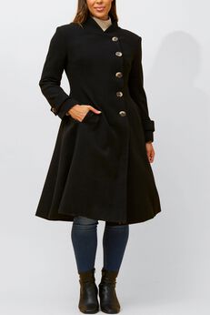 Harper Retro Flared Coat Side Buttons