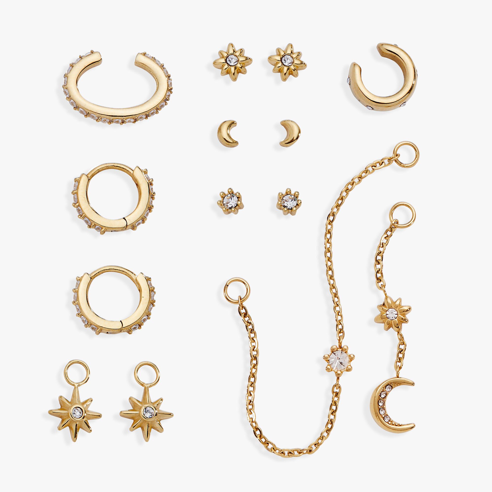 Celesital Stackable 9 Piece Earring Set, Gold / Gold, hi-res image number 0