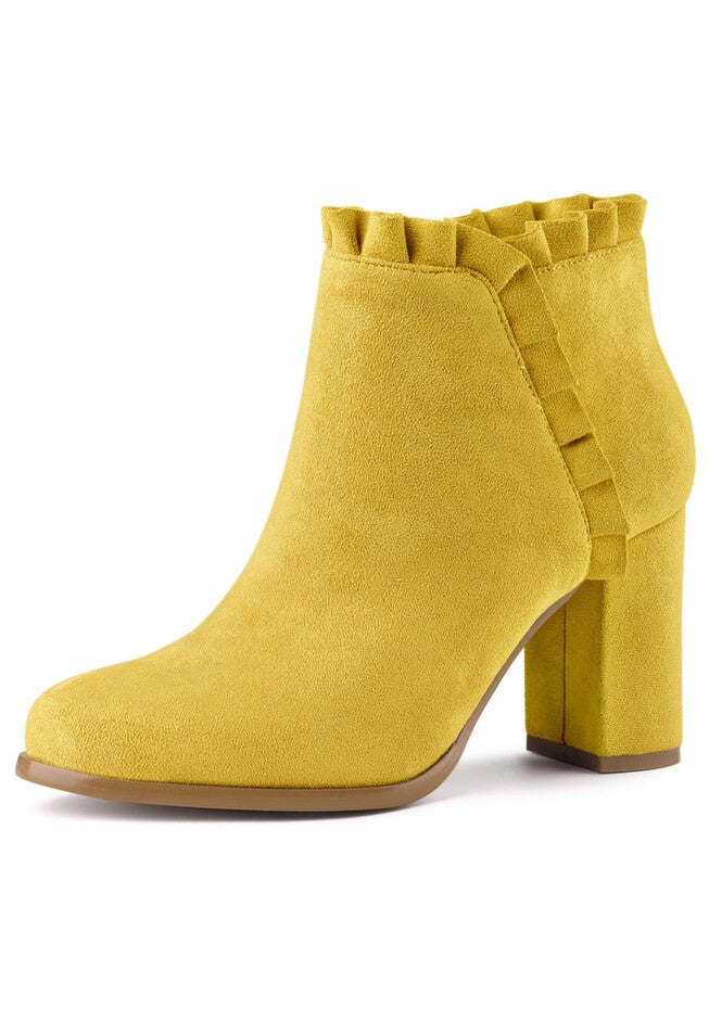 RUFFLE BLOCK HEEL ANKLE BOOTS, Yellow / Yellow, hi-res image number 0