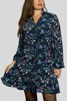 Annick - Anna Short Dress Ditsy Floral Print Front Buttons Navy