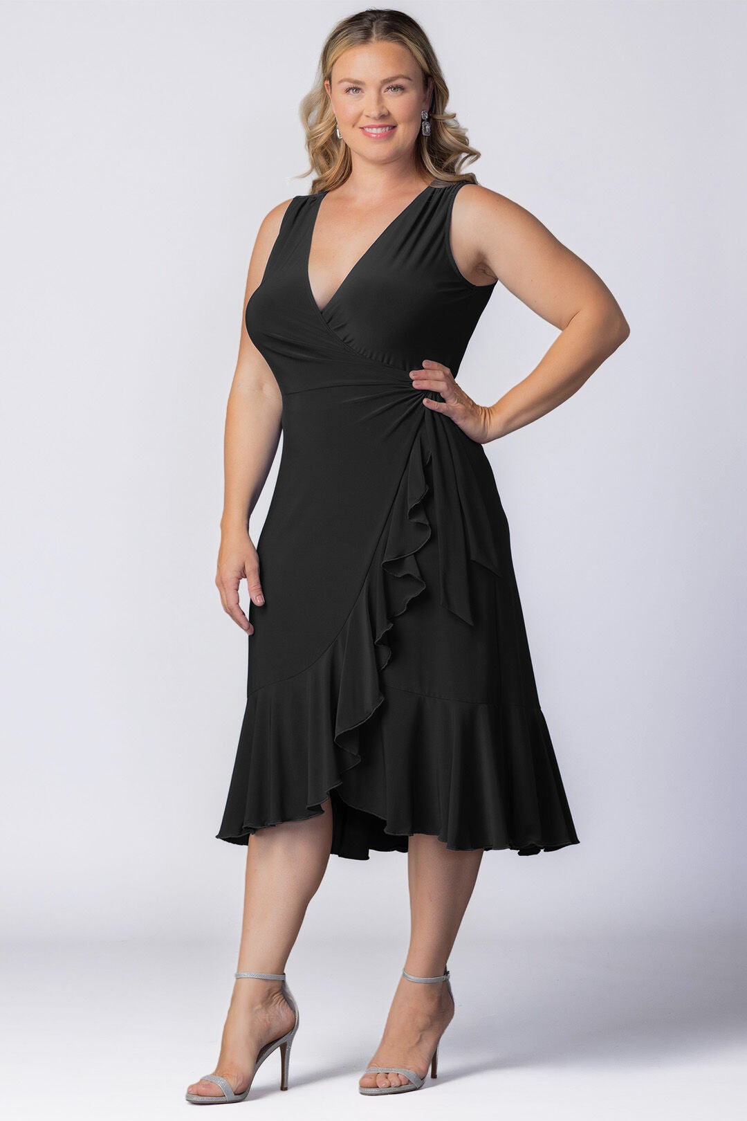 Laguna Sleeveless Wrap Dress, Black Noir / Black, alternate image number 3