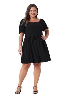 Square Neck Puff Sleeve A-Line Mini Short Dress