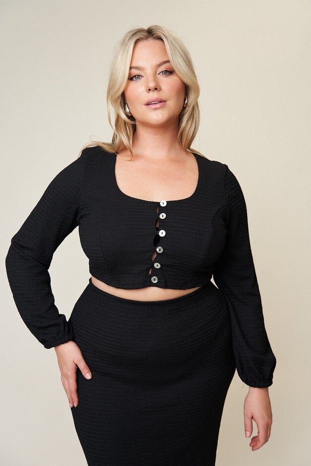 Carly Cropped Blouse, Black / Black, alternate image number 2
