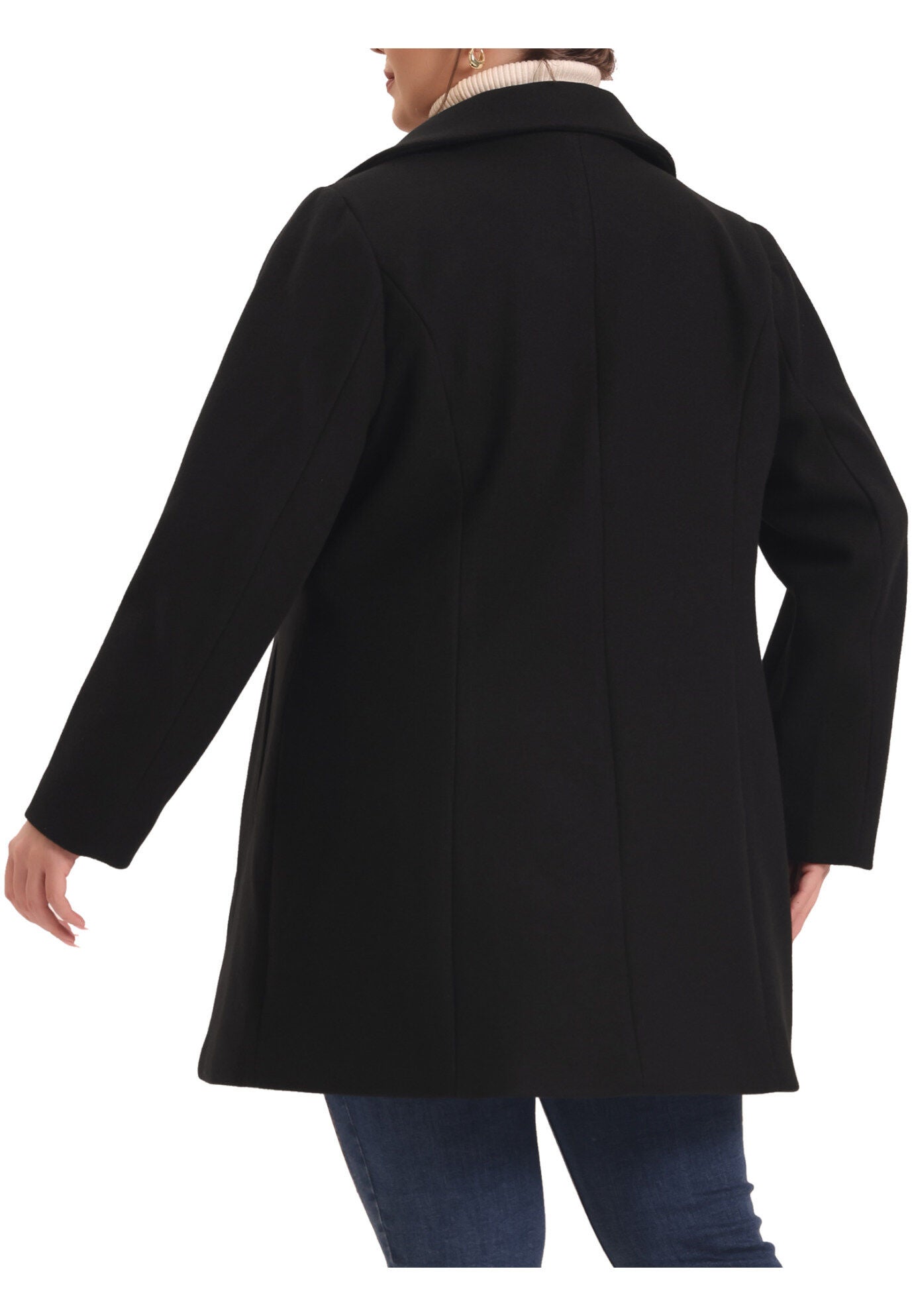 Peter Pan Collar Double Breasted Coat with Pockets, Black / Black, alternate image number 3