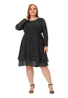 Chiffon Polka Dots Tie Waist Long Sleeve Dress