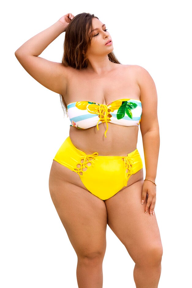 Reversible Two Piece Swimsuit, YellowCitrus Print / Yellow, hi-res image number 0