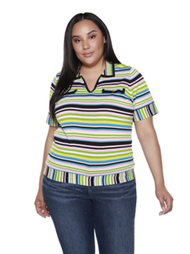 Juniper Striped Short Sleeve Sweater, Multi Stripe / Light Green, hi-res image number null