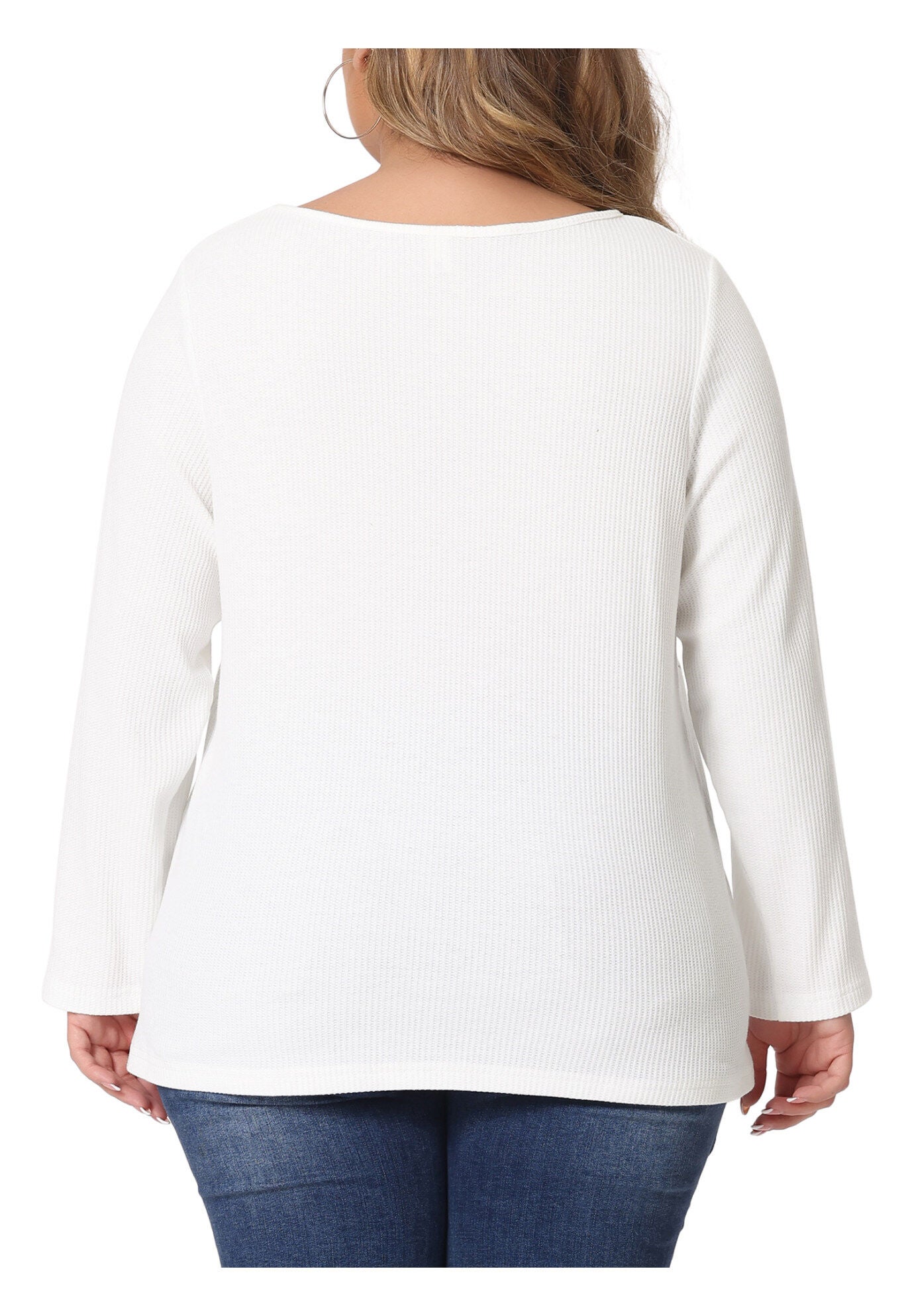 WAFFLE KNIT CAUSAL ROUND NECK TOP, White / White, alternate image number 3