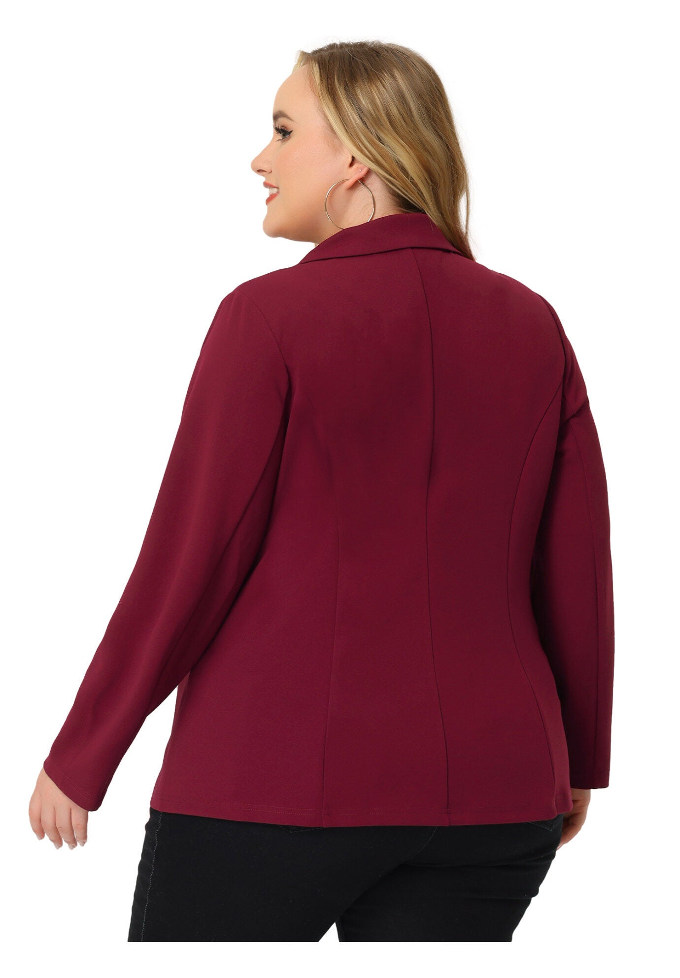 NOTCHED LAPEL V NECK WORK SUIT BLAZER, Burgundy / Red, alternate image number 2