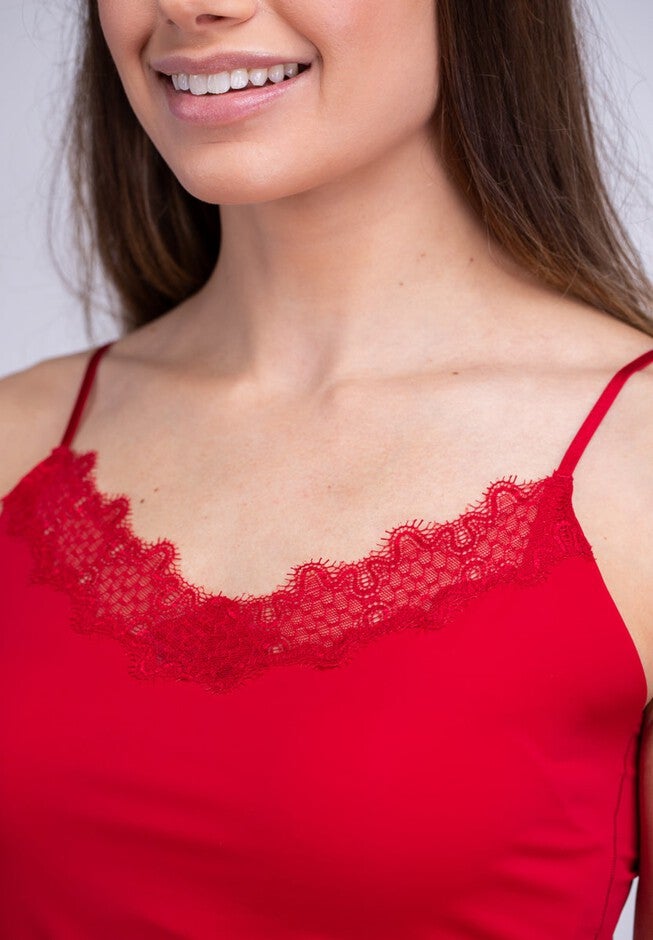 Soft Seamless Camisole with Lace, Jester Red / Red, alternate image number 4