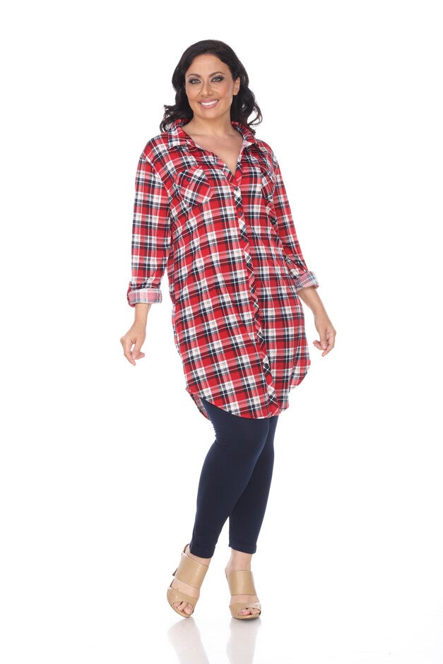 Piper Stretchy Plaid Tunic, Red Blue / Red, hi-res image number 0