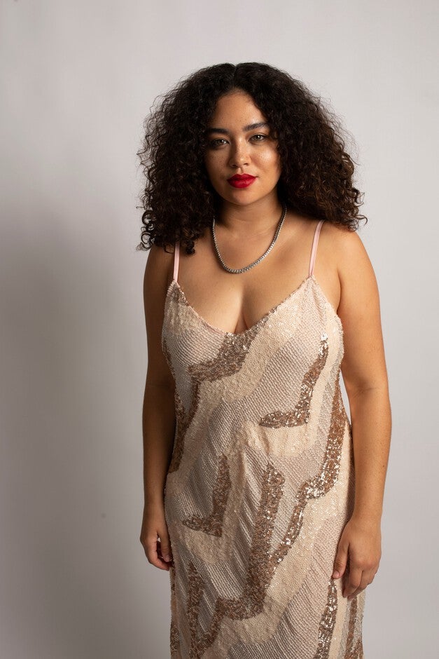 Beaded Cabaret Slip Dress - Champagne, Champagne / Peach, alternate image number 1