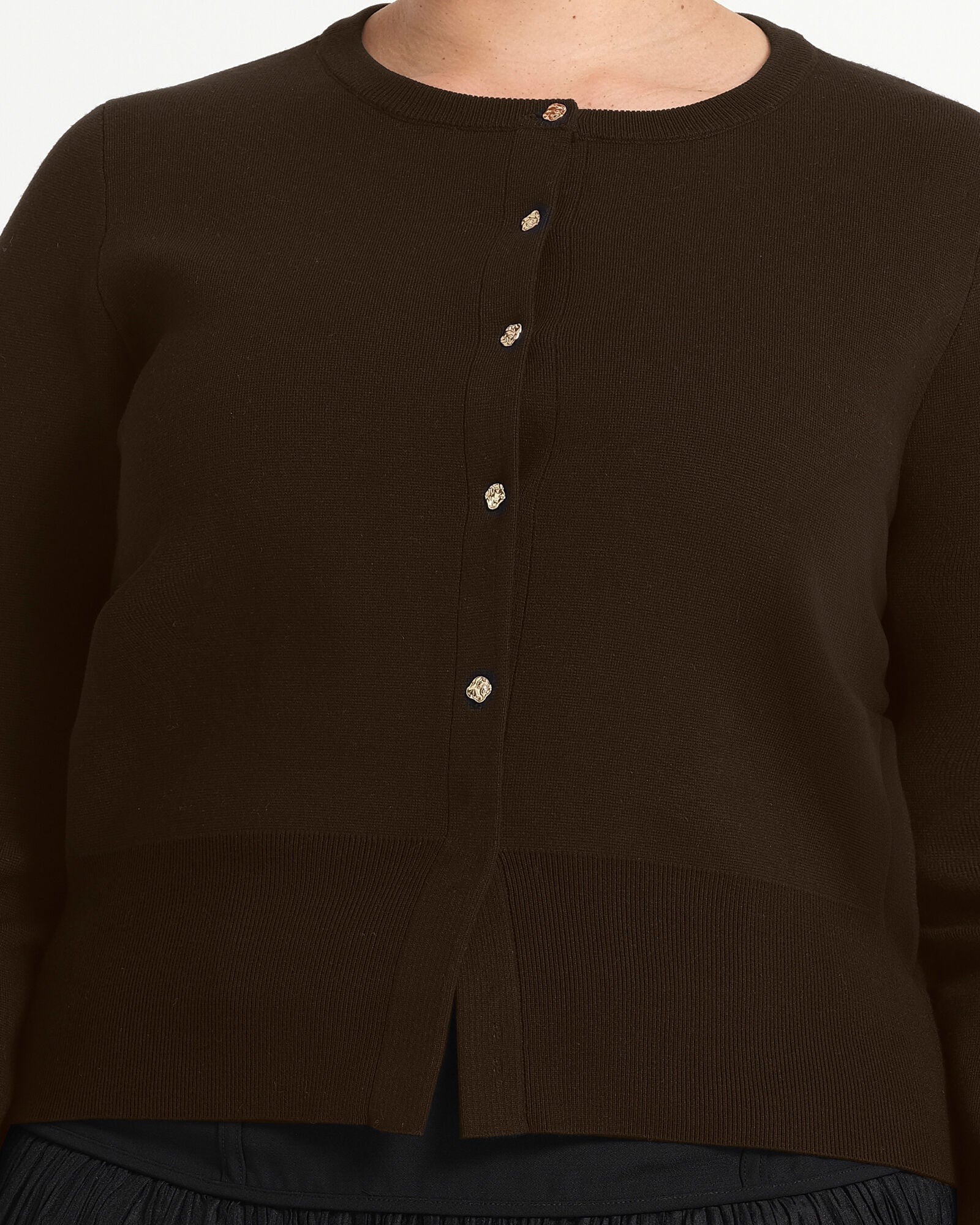 Jasmine Fitted Crew Knit Cardigan, Choc / Brown, alternate image number 4