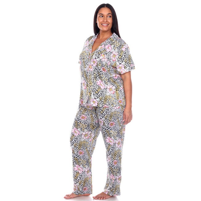Short Sleeve & Pants Tropical Pajama Set, Leopard / Brown, alternate image number 2